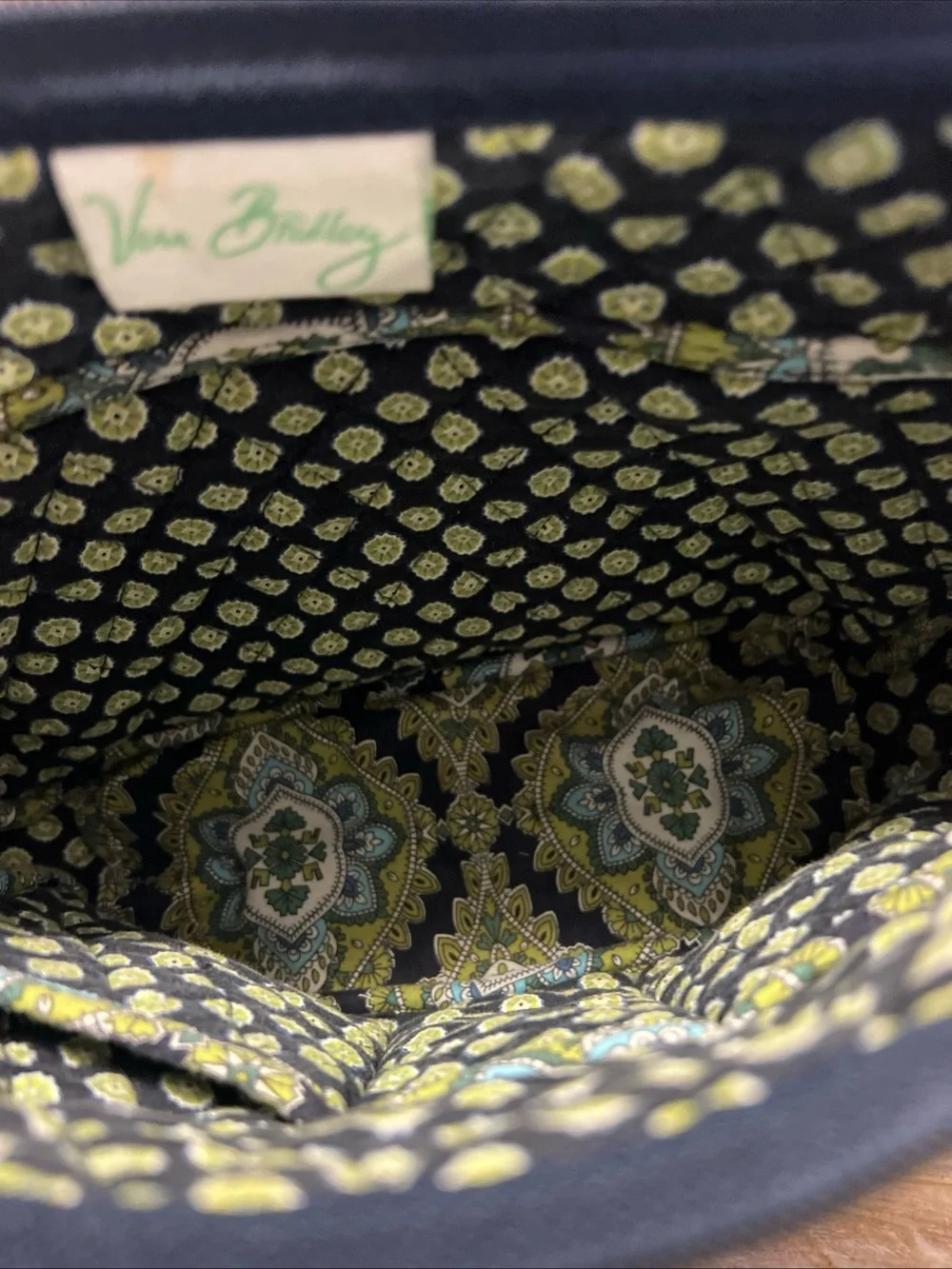 Vera Bradley Navy and Green Patterned Quilted Shoulder Bag